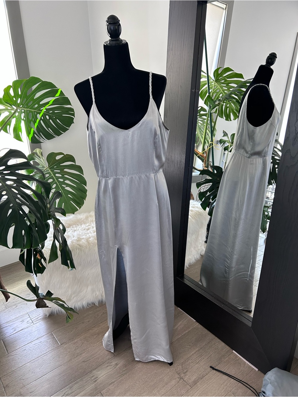 Vintage Slip Dress satin size 10-12 silver in color